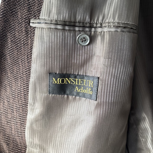 Monsieur Adolfo 46L Brown Chevron Corduroy‎ Mens Blazer Jacket Sport Coat - Picture 5 of 12